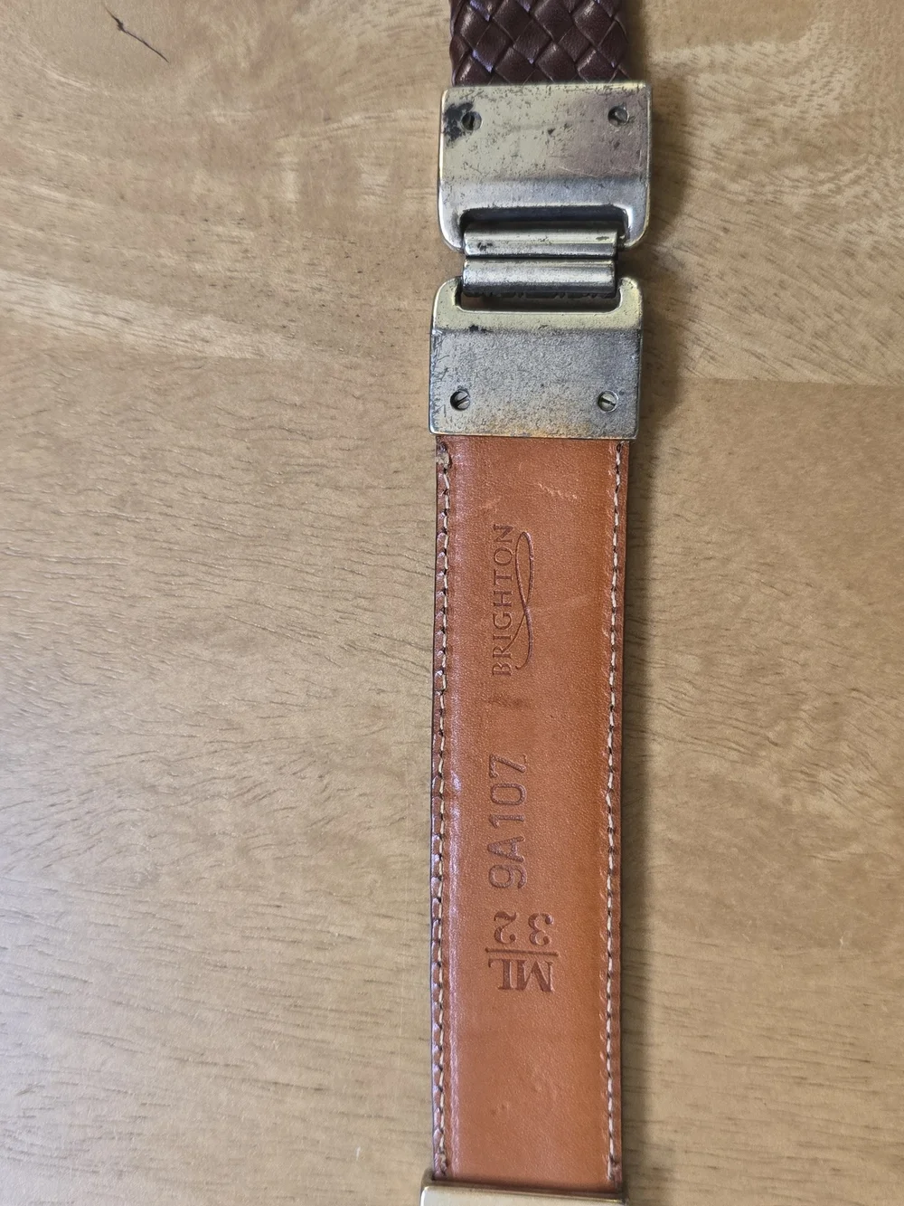 Brighton Women's Brown Leather Belt 9A107 Braided Croc Embossed Silver Tone M/L